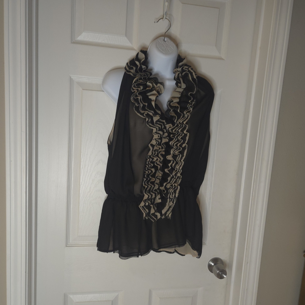 Robert Rodriguez Black and Cream Ruffled Blouse